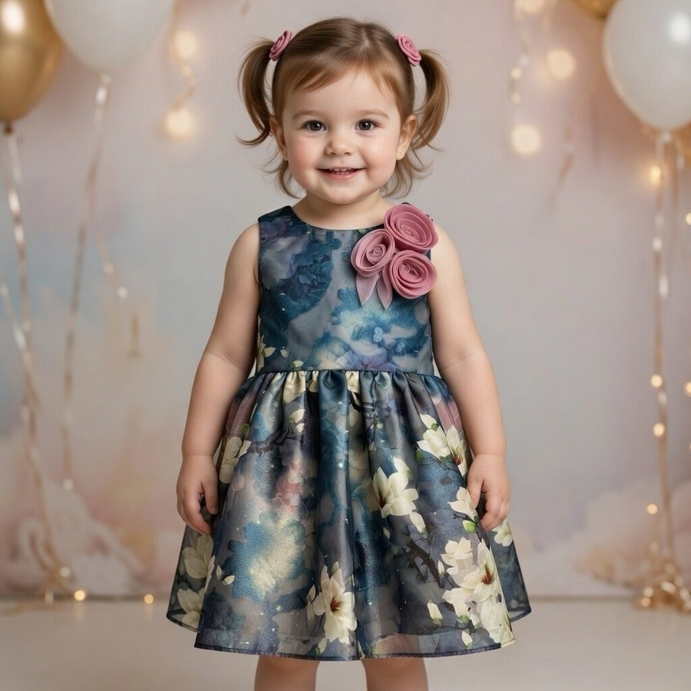 Pastourelle Pippa & Julie 2T Formal Party Dress Floral Blue White Pink Roses